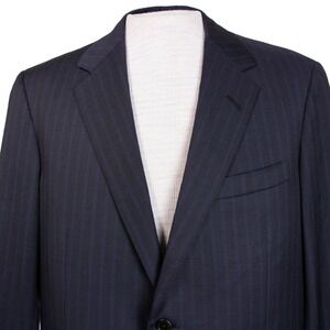 Oxxford Clothes Gibbons Mens 44R Wool Blue Pinstripe Logo Liner Coat Suit Jacket